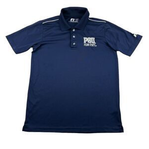 PSU Penn State University Golf Polo Mens M Blue Short Sleeve Russell White Trim